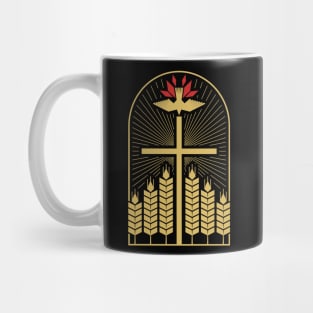 The cross of Christ, ripe ears of wheat and a dove - a symbol of the Holy Spirit. Mug